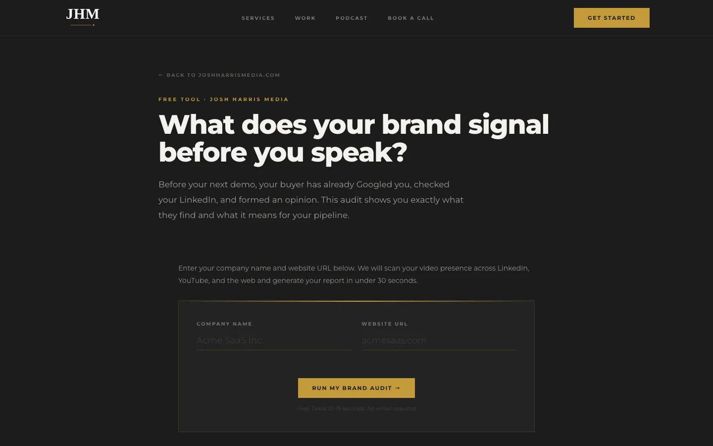 Brand Audit tool page asking what your brand signals before you speak.