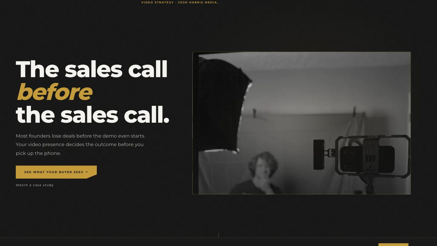 Josh Harris Media homepage with the headline: The sales call before the sales call.