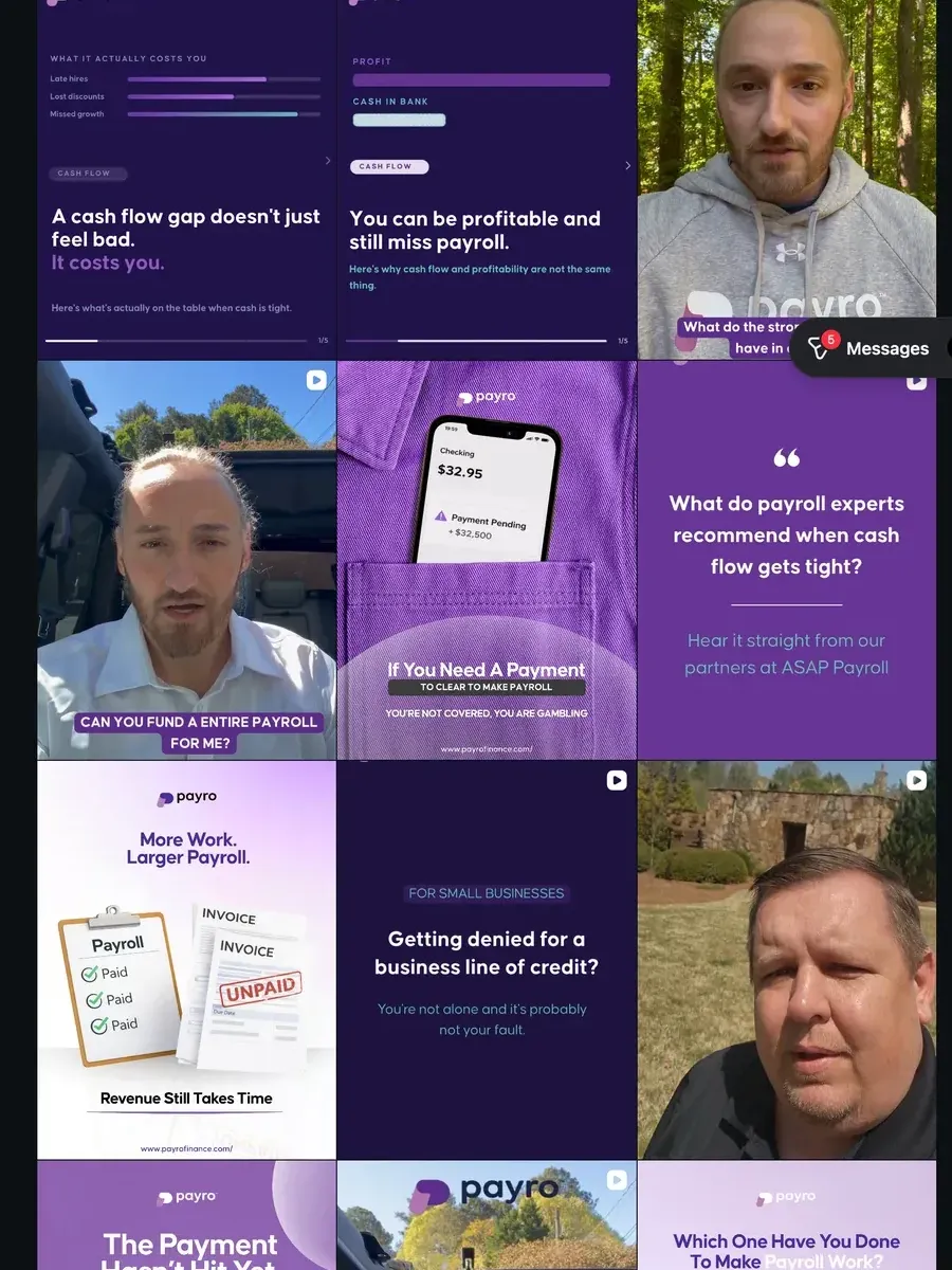 Payro Finance Instagram profile grid.