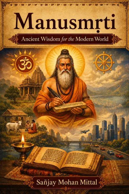Cover of the main volume of the Manusmṛti trilogy.