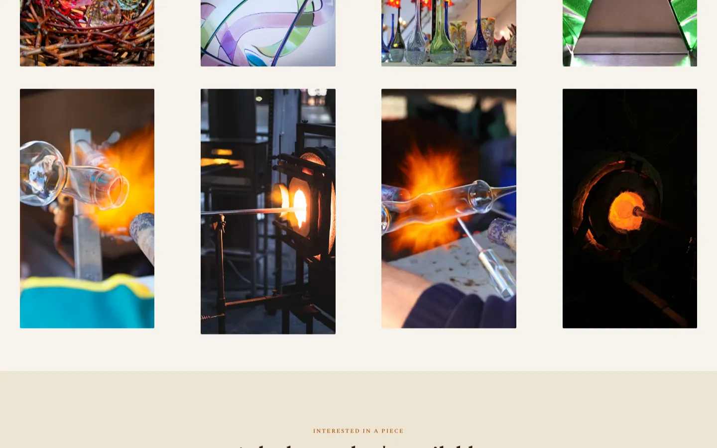 White Ash gallery of glass pieces in the flame.