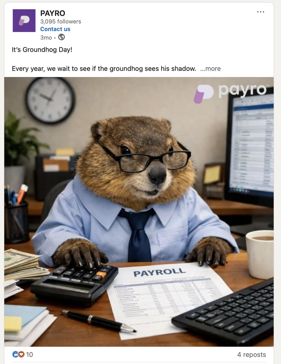 Payro Finance Groundhog Day LinkedIn post